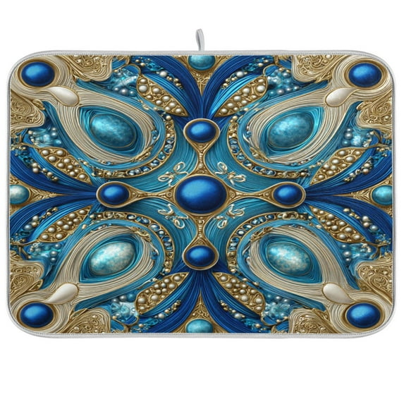 Dish Drying Mat Kitchen Pad Large Counter Absorbent Dish Mats Drainer Blue Agate