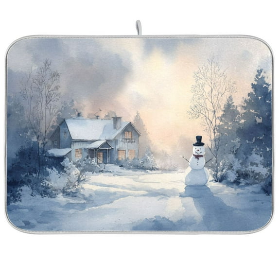 Dish Drying Mat Kitchen Pad Large Counter Absorbent Dish Mats Drainer Christmas Winter Scene