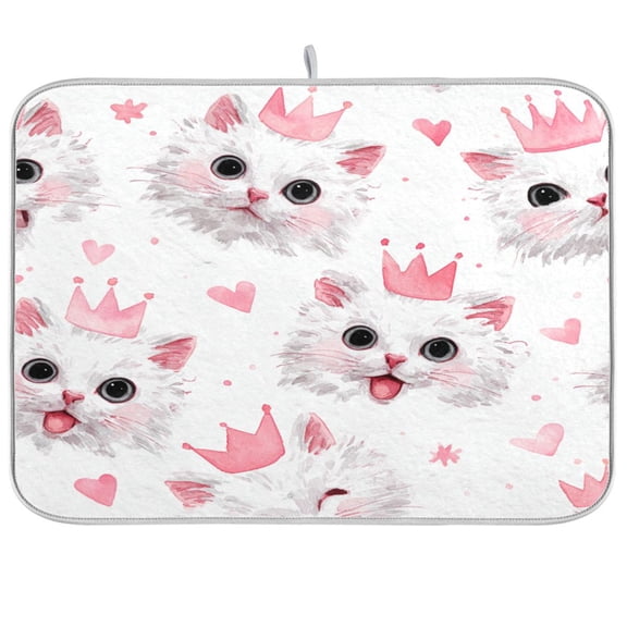 Dish Drying Mat Kitchen Pad Large Counter Absorbent Dish Mats Drainer Cute Crown Cats