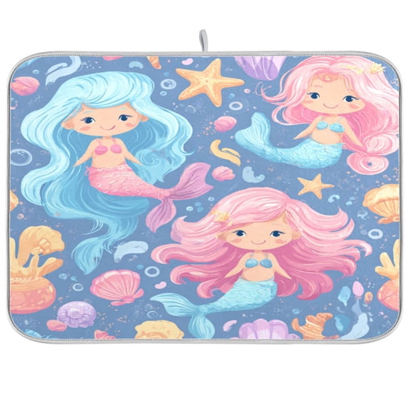Dish Drying Mat Kitchen Pad Large Counter Absorbent Dish Mats Drainer Cute Little Mermaids