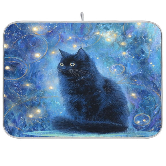 Dish Drying Mat Kitchen Pad Large Counter Absorbent Dish Mats Drainer Dazed Black Cat