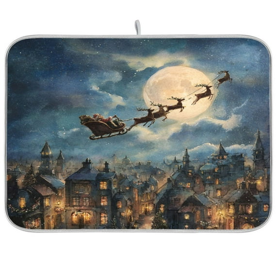 Dish Drying Mat Kitchen Pad Large Counter Absorbent Dish Mats Drainer Flying Santa