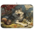 thumbnail image 1 of Dish Drying Mat Kitchen Pad Large Counter Absorbent Dish Mats Drainer Gray Wolf and Squirrel, 1 of 8