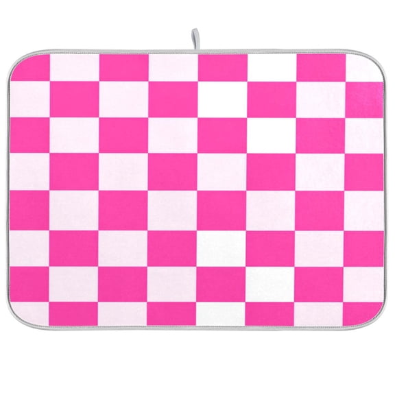 Dish Drying Mat Kitchen Pad Large Counter Absorbent Dish Mats Drainer Hot Pink Checkered Pattern