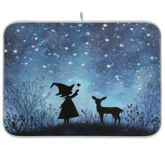 Dish Drying Mat Kitchen Pad Large Counter Absorbent Dish Mats Drainer Magic Witch and The Moose