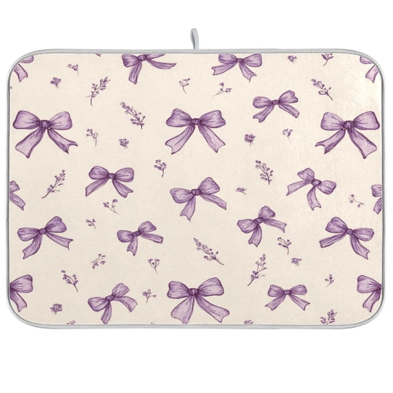 Dish Drying Mat Kitchen Pad Large Counter Absorbent Dish Mats Drainer Pastel Lavender Bows