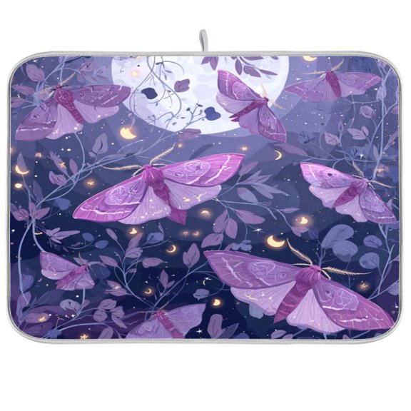 Dish Drying Mat Kitchen Pad Large Counter Absorbent Dish Mats Drainer Purple Lilac Moths