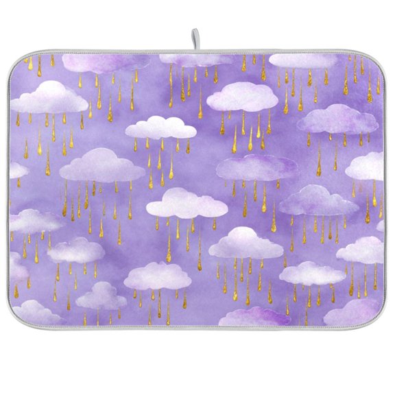 Dish Drying Mat Kitchen Pad Large Counter Absorbent Dish Mats Drainer Rain Clouds and Golden Droplets