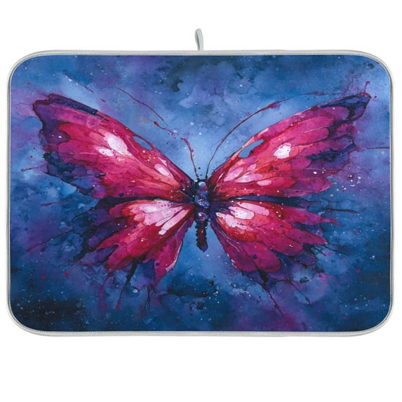 Dish Drying Mat Kitchen Pad Large Counter Absorbent Dish Mats Drainer Red Watercolor Painting Of A Butterfly