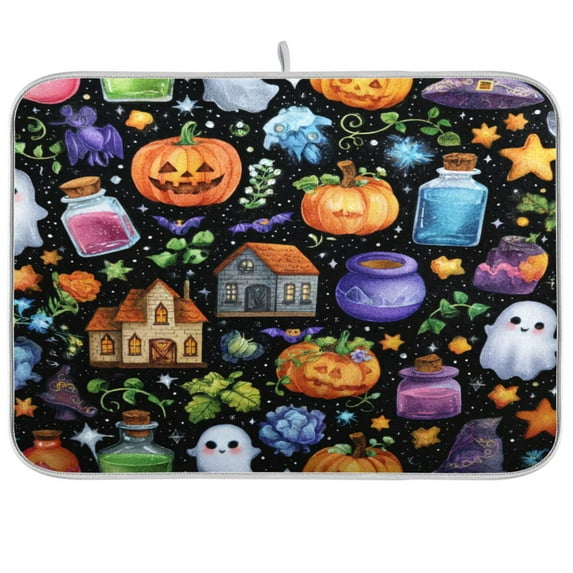 Dish Drying Mat Kitchen Pad Large Counter Absorbent Dish Mats Drainer Spooky Halloween Fabric