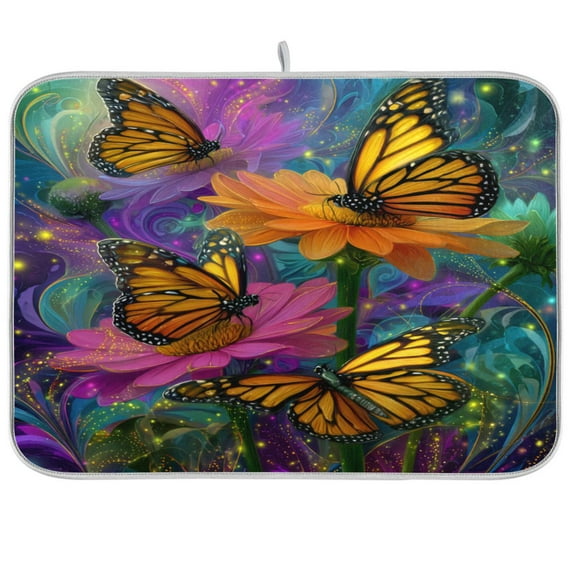 Dish Drying Mat Kitchen Pad Large Counter Absorbent Dish Mats Drainer Yellow Butterflies in The Garden