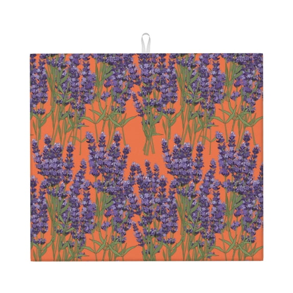 Dish Drying Mat, Lavender Flowers Apricot Highly Absorbent Drying Matt Kitchen Counter, Dish Mat Drying Pad Dishes Drainer Mats for Kitchen Counter or Sink, 16 x 18 inch