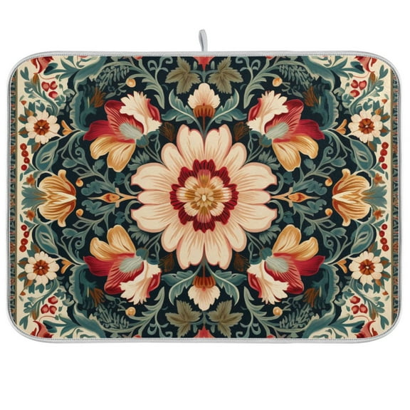 Dish Drying Mat Mandala Flowers Print Kitchen Mats Microfiber Counter Absorbent Dish Pad Drainer Rack 16"x18"