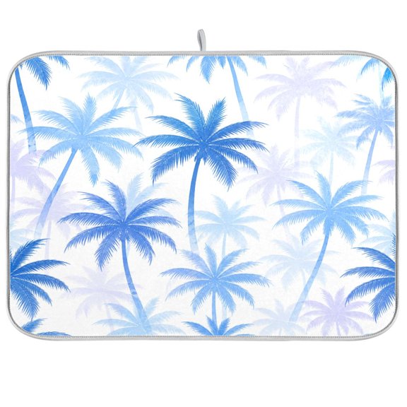 Dish Drying Mat Microfiber Composite Sponge Kitchen Mats 16" x 18" Large Counter Absorbent Dish Pad Ocean Blue Palm Trees Pattern