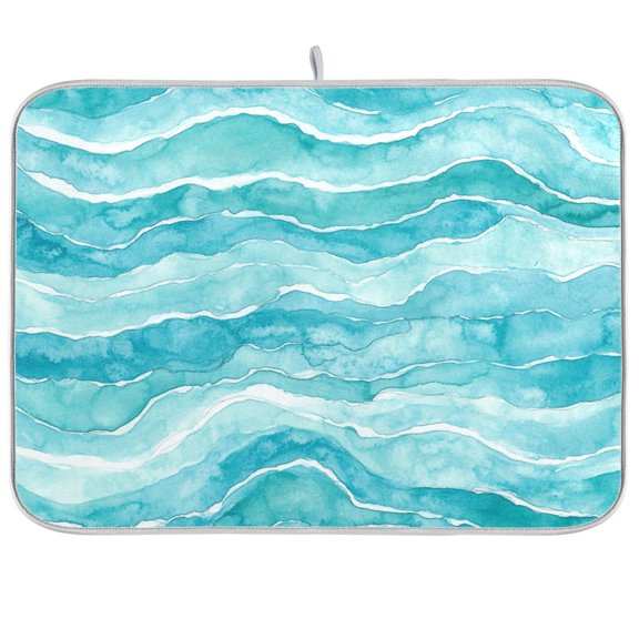 Dish Drying Mat Microfiber Composite Sponge Kitchen Mats 16" x 18" Large Counter Absorbent Dish Pad Teal Ocean Ercwatercolor Pattern
