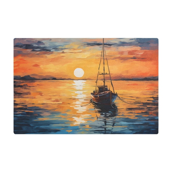 Dish Drying Mat Microfiber Kitchen Dish Pad Counter Absorbent Drainer Rack 12"x18" Boat and Sunset