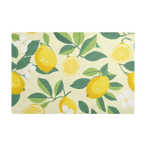 Dish Drying Mat Microfiber Kitchen Dish Pad Counter Absorbent Drainer Rack 12"x18" Cartoon Lemon and Plumeria