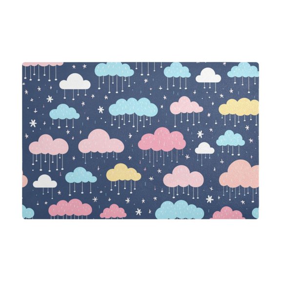 Dish Drying Mat Microfiber Kitchen Dish Pad Counter Absorbent Drainer Rack 12"x18" Cartoon Raining Clouds