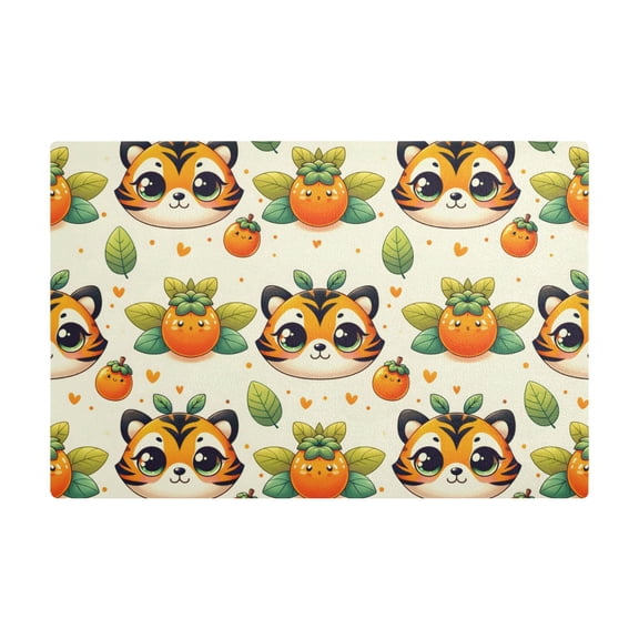 Dish Drying Mat Microfiber Kitchen Dish Pad Counter Absorbent Drainer Rack 12"x18" Cute Tiger Face and Persimmon