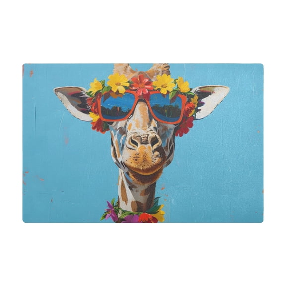 Dish Drying Mat Microfiber Kitchen Dish Pad Counter Absorbent Drainer Rack 12"x18" Giraffe with Sunglasses