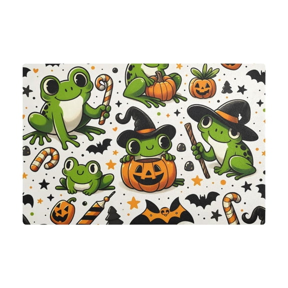 Dish Drying Mat Microfiber Kitchen Dish Pad Counter Absorbent Drainer Rack 12"x18" Halloween Frogs Pumpkin Candy