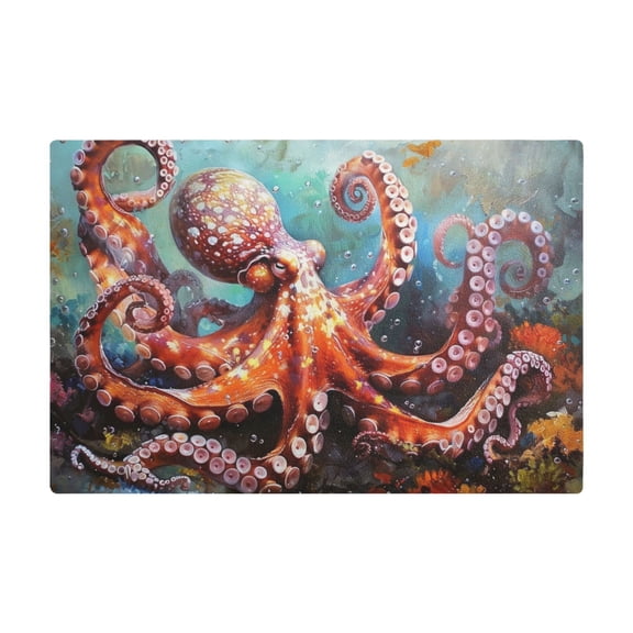Dish Drying Mat Microfiber Kitchen Dish Pad Counter Absorbent Drainer Rack 12"x18" Octopus in Bottom Sea