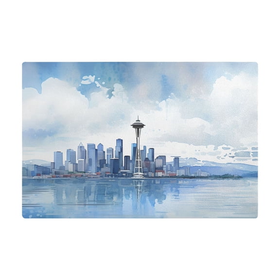 Dish Drying Mat Microfiber Kitchen Dish Pad Counter Absorbent Drainer Rack 12"x18" Seattle Skyline and Cloud