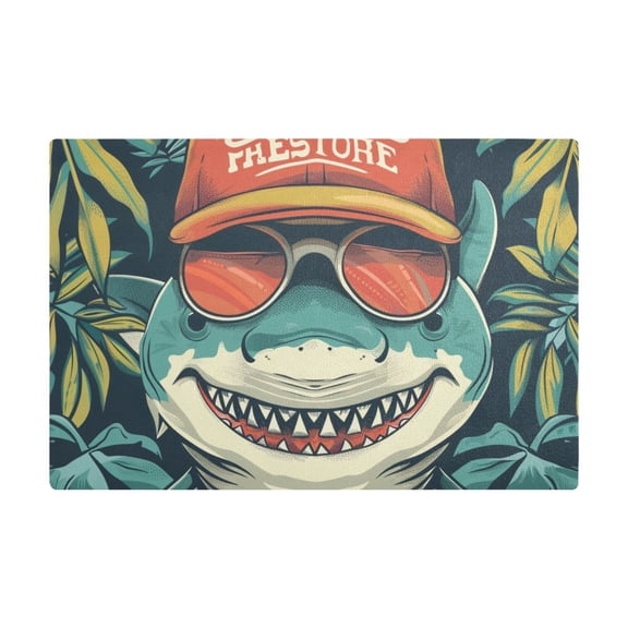 Dish Drying Mat Microfiber Kitchen Dish Pad Counter Absorbent Drainer Rack 12"x18" Shark with Hat and Sunglasses