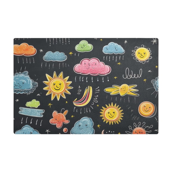 Dish Drying Mat Microfiber Kitchen Dish Pad Counter Absorbent Drainer Rack 12"x18" Sun and Raining Clouds