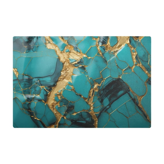 Dish Drying Mat Microfiber Kitchen Dish Pad Counter Absorbent Drainer Rack 12"x18" Turquoise and Gold Marble