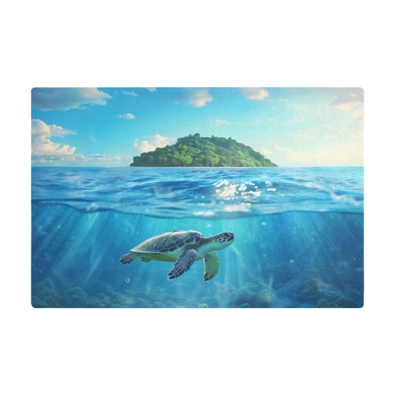 Dish Drying Mat Microfiber Kitchen Dish Pad Counter Absorbent Drainer Rack 12"x18" Turtle Swimming and Island