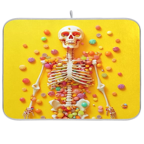 Dish Drying Mat Microfiber Kitchen Pad Large Counter Absorbent Dish Mats Drainer Rack 16"x18" A Skeleton Covered