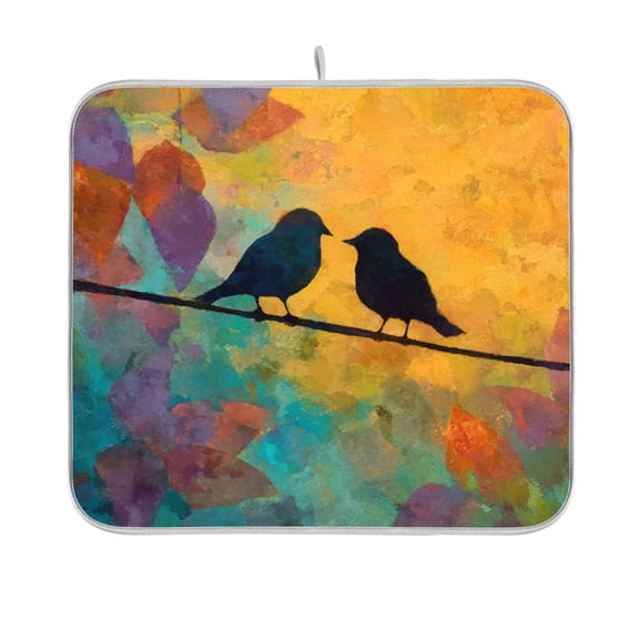 Dish Drying Mat Microfiber Kitchen Pad Large Counter Absorbent Dish Mats Drainer Rack 16"x18" Birds on A Wire