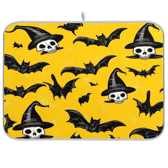 Dish Drying Mat Microfiber Kitchen Pad Large Counter Absorbent Dish Mats Drainer Rack 16"x18" Black Bats
