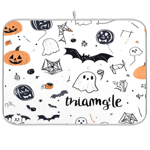 Dish Drying Mat Microfiber Kitchen Pad Large Counter Absorbent Dish Mats Drainer Rack 16"x18" Black Halloween Pattern