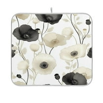 Dish Drying Mat Microfiber Kitchen Pad Large Counter Absorbent Dish Mats Drainer Rack 16"x18" Black and White Flowers