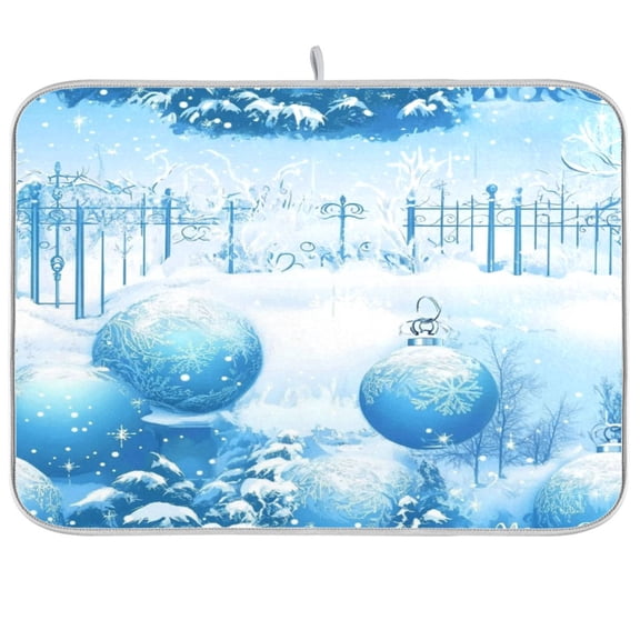 Dish Drying Mat Microfiber Kitchen Pad Large Counter Absorbent Dish Mats Drainer Rack 16"x18" Blue Christmas Background
