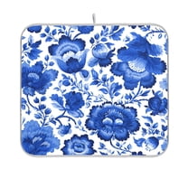 Dish Drying Mat Microfiber Kitchen Pad Large Counter Absorbent Dish Mats Drainer Rack 16"x18" Blue Floral Pattern