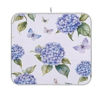 Dish Drying Mat Microfiber Kitchen Pad Large Counter Absorbent Dish Mats Drainer Rack 16"x18" Blue Hydrangea
