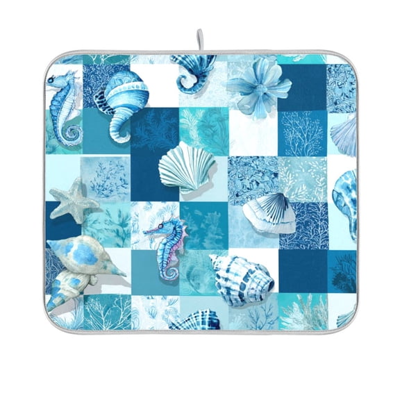 Dish Drying Mat Microfiber Kitchen Pad Large Counter Absorbent Dish Mats Drainer Rack 16"x18" Blue Marine Life Patterns