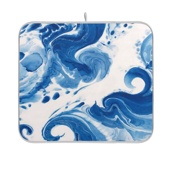 Dish Drying Mat Microfiber Kitchen Pad Large Counter Absorbent Dish Mats Drainer Rack 16"x18" Blue Tie-dye Pattern