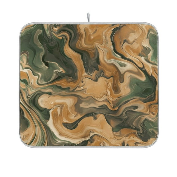 Dish Drying Mat Microfiber Kitchen Pad Large Counter Absorbent Dish Mats Drainer Rack 16"x18" Brown and Green Swirl