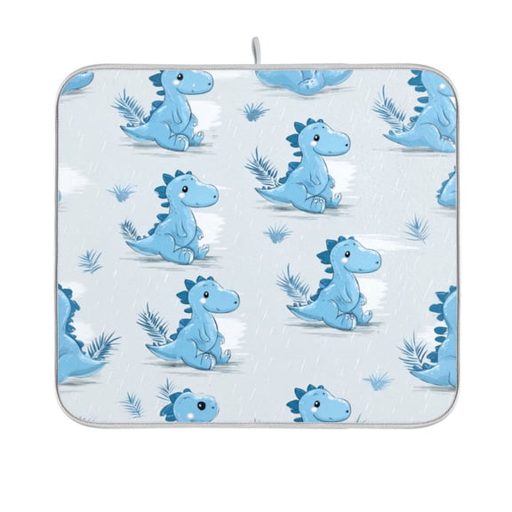 Dish Drying Mat Microfiber Kitchen Pad Large Counter Absorbent Dish Mats Drainer Rack 16"x18" Cartoon Blue Dinosaurs