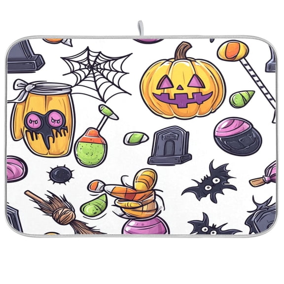 Dish Drying Mat Microfiber Kitchen Pad Large Counter Absorbent Dish Mats Drainer Rack 16"x18" Cartoon Halloween Elemental