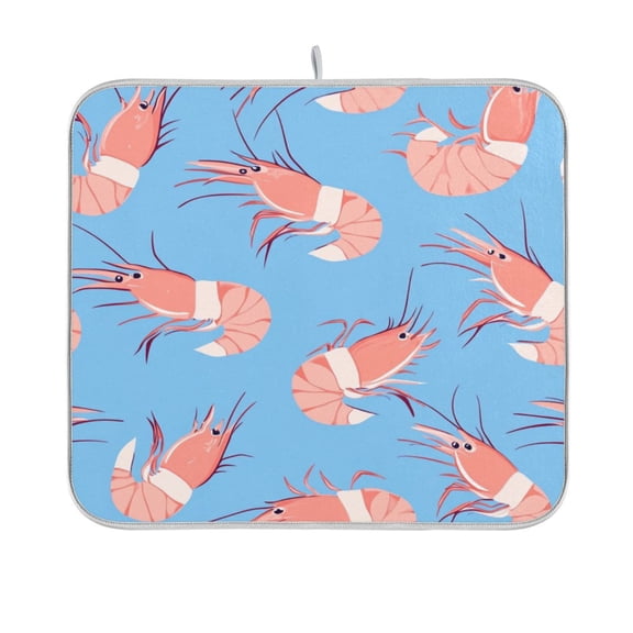 Dish Drying Mat Microfiber Kitchen Pad Large Counter Absorbent Dish Mats Drainer Rack 16"x18" Cartoon Shrimps Pattern