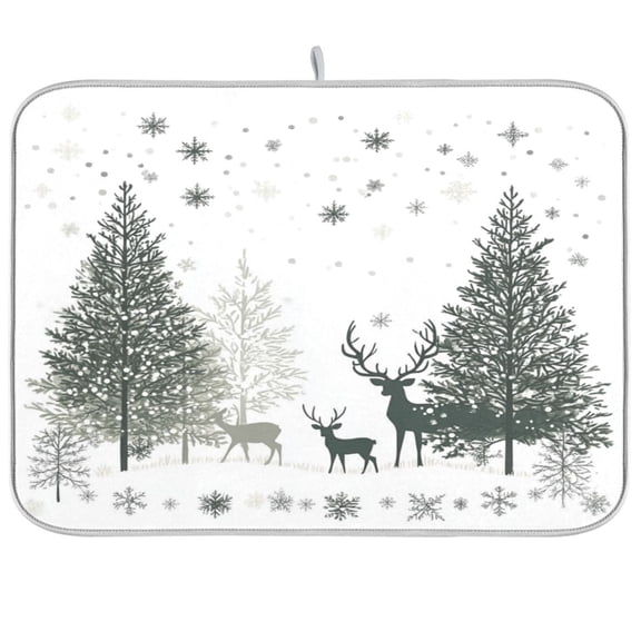Dish Drying Mat Microfiber Kitchen Pad Large Counter Absorbent Dish Mats Drainer Rack 16"x18" Christmas Forest