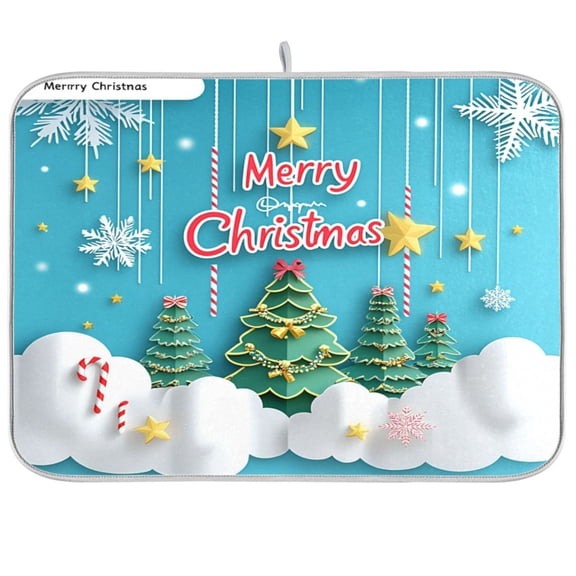 Dish Drying Mat Microfiber Kitchen Pad Large Counter Absorbent Dish Mats Drainer Rack 16"x18" Christmas Paper-cut Background