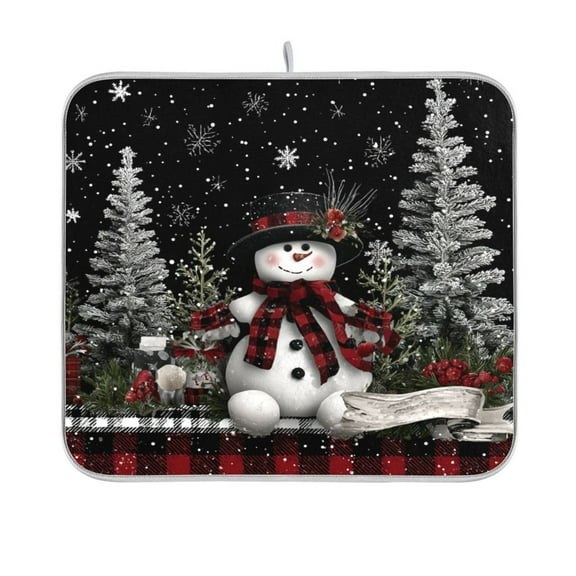 Dish Drying Mat Microfiber Kitchen Pad Large Counter Absorbent Dish Mats Drainer Rack 16"x18" Christmas Snowman