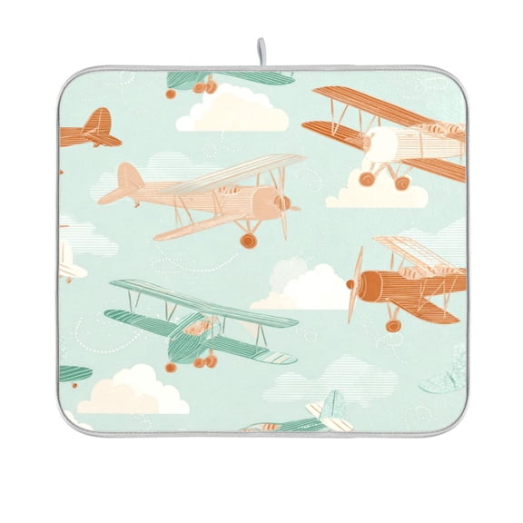 Dish Drying Mat Microfiber Kitchen Pad Large Counter Absorbent Dish Mats Drainer Rack 16"x18" Cute Airplanes