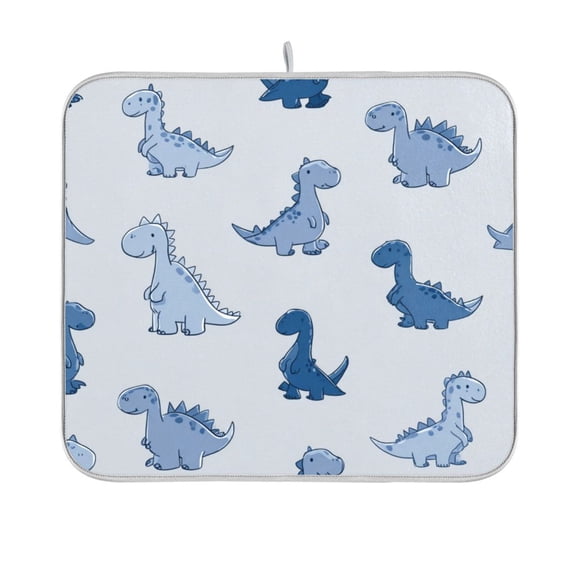 Dish Drying Mat Microfiber Kitchen Pad Large Counter Absorbent Dish Mats Drainer Rack 16"x18" Cute Blue Dinosaurs